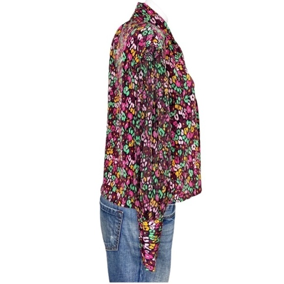 Multicolor Blouse Top Sheer Puffy Long Sleeves S - Picture 2 of 7